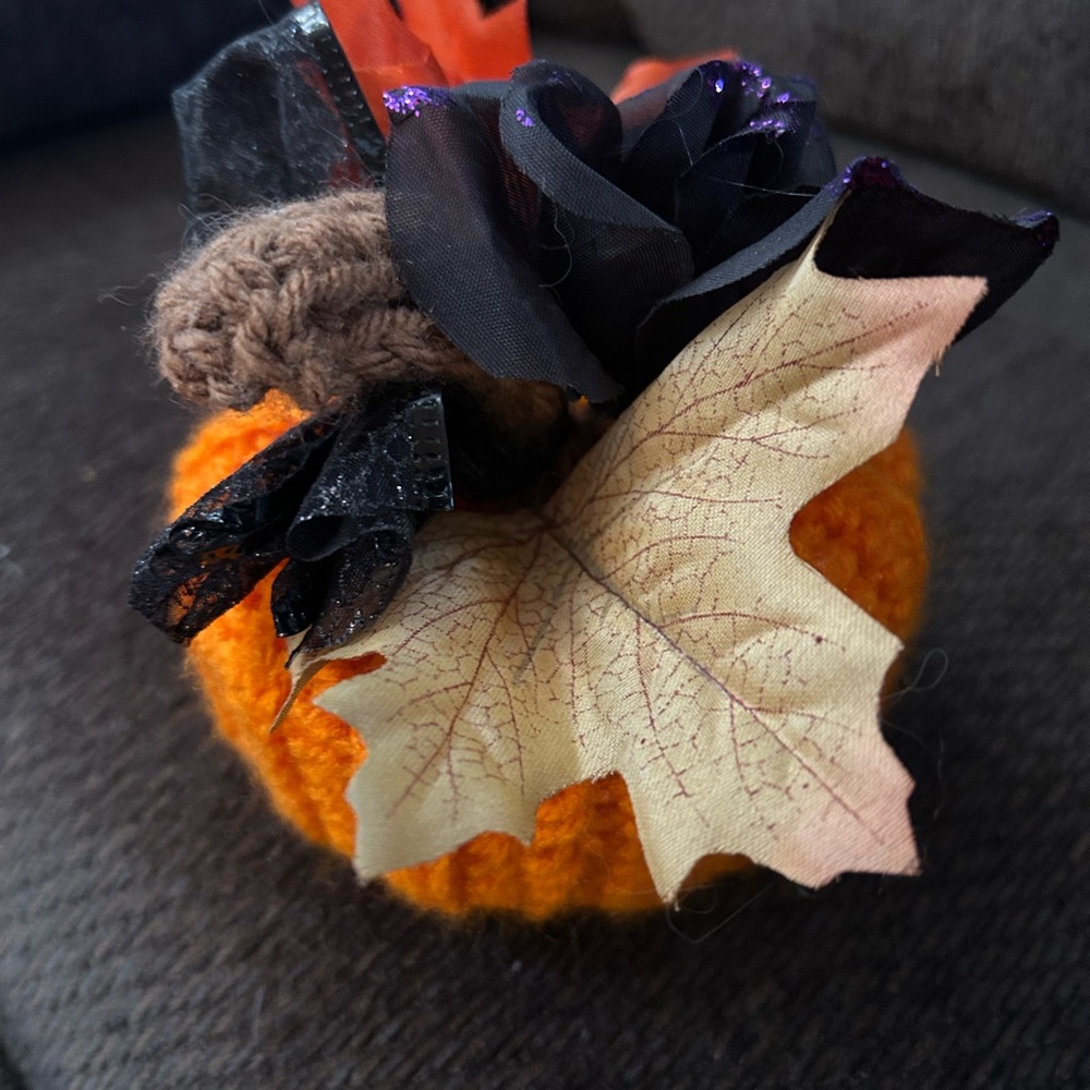 Handmade Orange Knit Pumpkin Decor - Picture 3 of 4